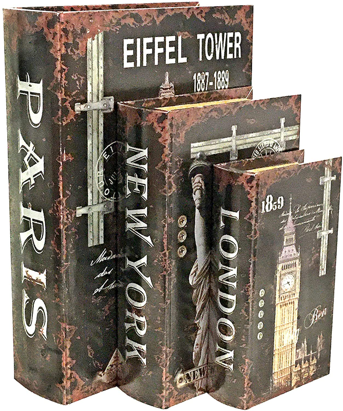 Bellaa Decorative Faux Book Box Hidden Storage Secret Memory Set of 3