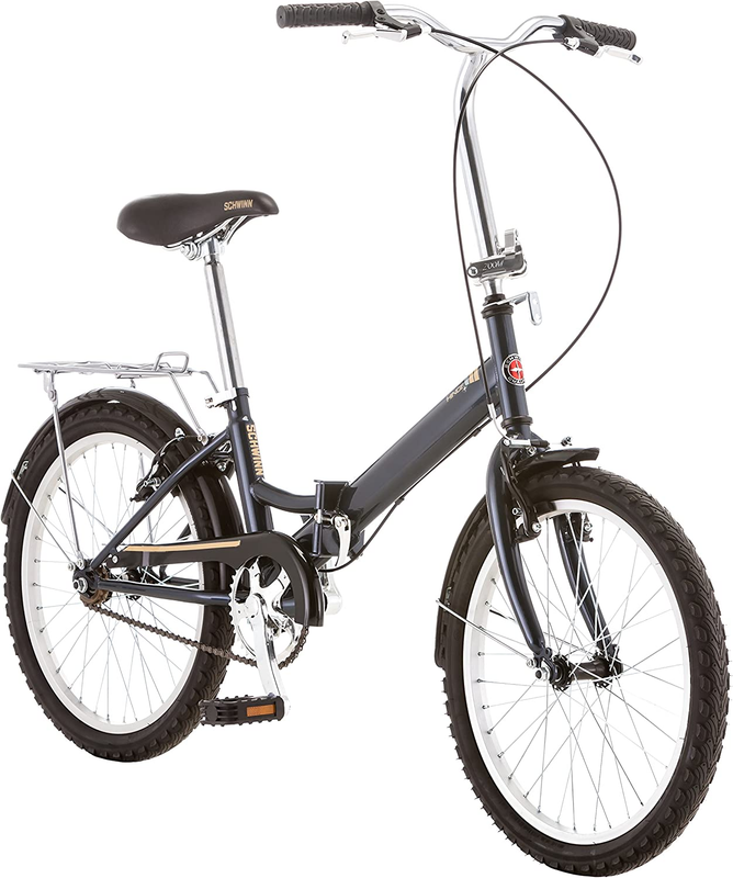 Schwinn Hinge Adult Folding Bike, 20-Inch Wheels, Rear Carry Rack, Carrying Bag,