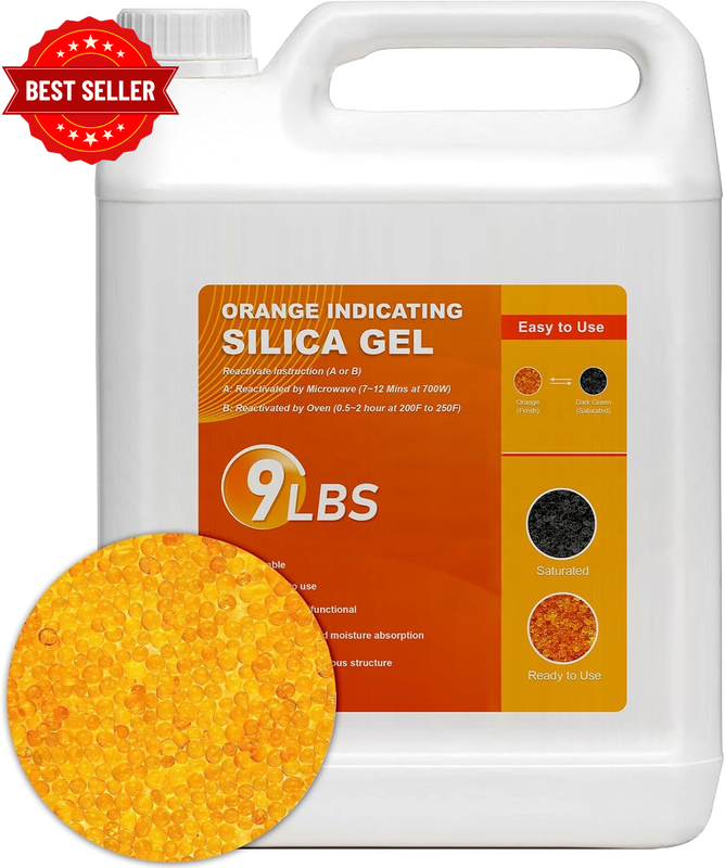 9 LBS Silica Gel – Reusable Desiccant Beads, Moisture Rechargeable Bead, Indicat