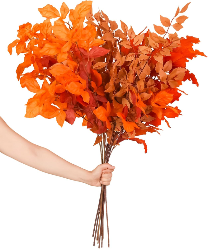 9Pcs Fall Leaves Artificial Greenery Stems for Tall Vase 38.5In Fake Silk Oak Eu