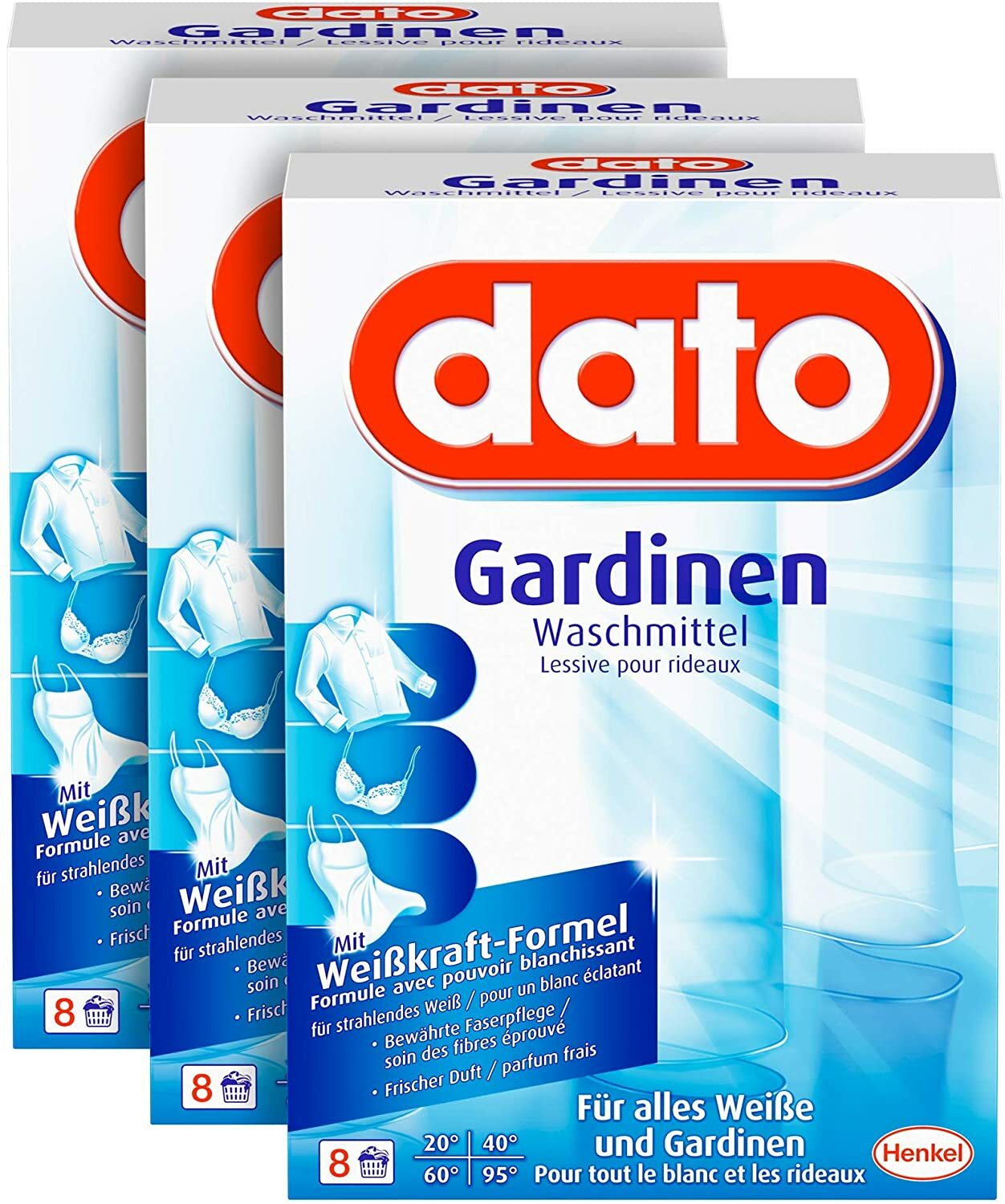 Dato Gardinen-Waschmittel Gardinen & weiße Wäsche 3x8 Waschladungen Waschmittel