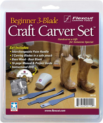 Carving Tools, Beginner Craft Carver Set, 3 Carving Blades, Palm Handle and DVD 