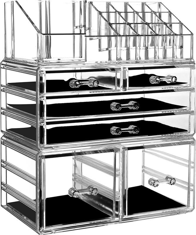 Makeup Organizer Skin Care Large Clear Cosmetic Display Cases Stackable Storage
