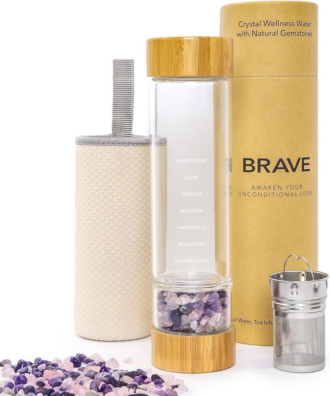 Crystal Water Bottle, Slim Crystal Water Bottle Tea Infuser, Double Wall