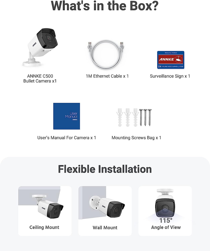 C500 - 5MP Outdoor Poe Security IP Camera with Mic/Audio, 2.8Mm Lens (116&deg; FOV),