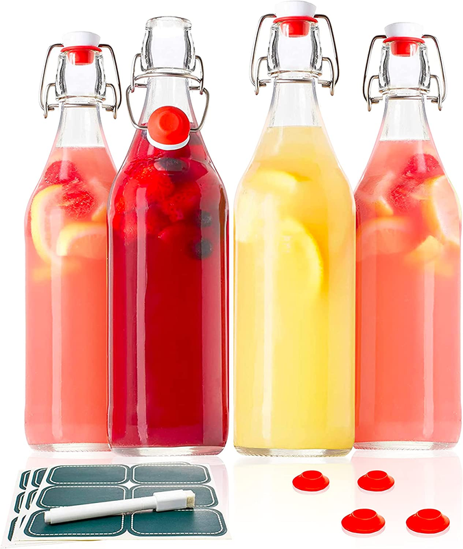 With Ceramic Caps 1 Liter 4 Pack Clear Glass Bottle