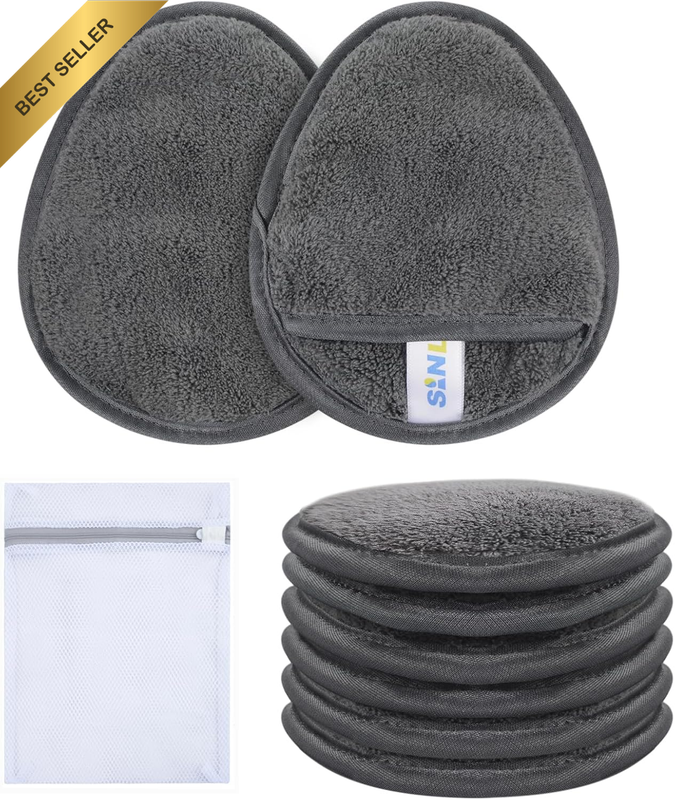 6 Pack Microfiber Makeup Remover Pads with Laundry Bag Grey
