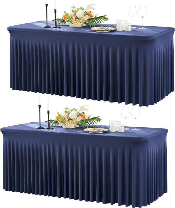 2 Pack Navy Blue Spandex Table Cloth for 6 Foot Rectangle Ta