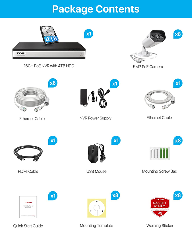 16CH 4K Poe Security Camera System with 2 Way Audio,H.265+ 8MP 16CH NVR with 4TB