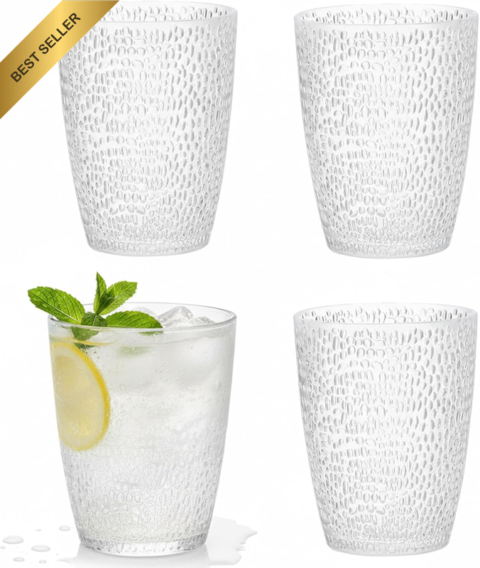 Clear Plastic Drinking Glasses, Reusable Acrylic Drinking Cups, Stackable Glasse