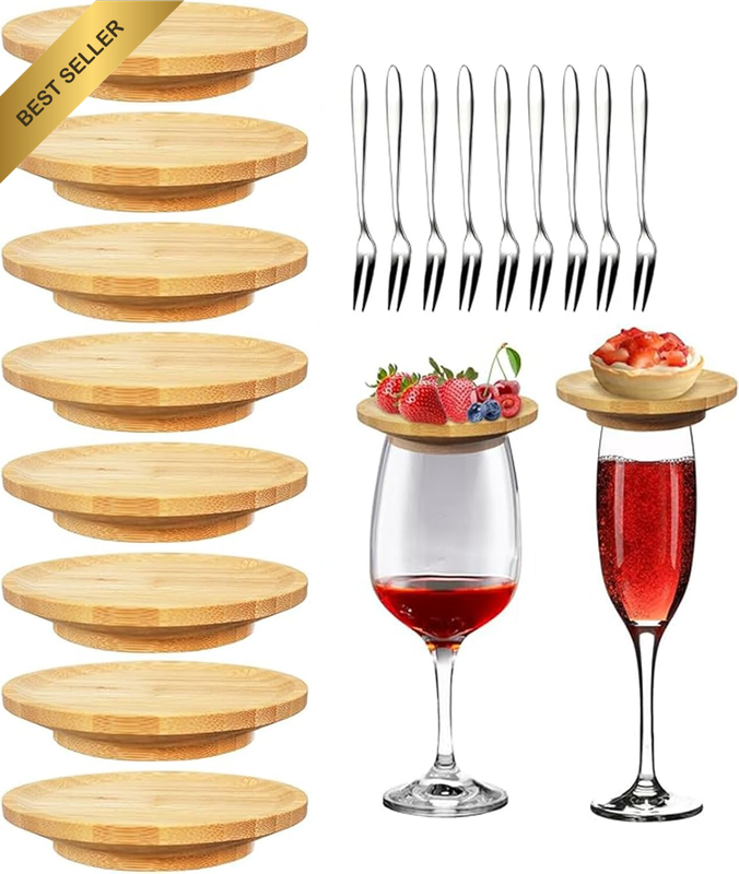 8 Pcs Wine Glass Charcuterie Topper Bamboo round Mini Charcuterie Boards Dual Us