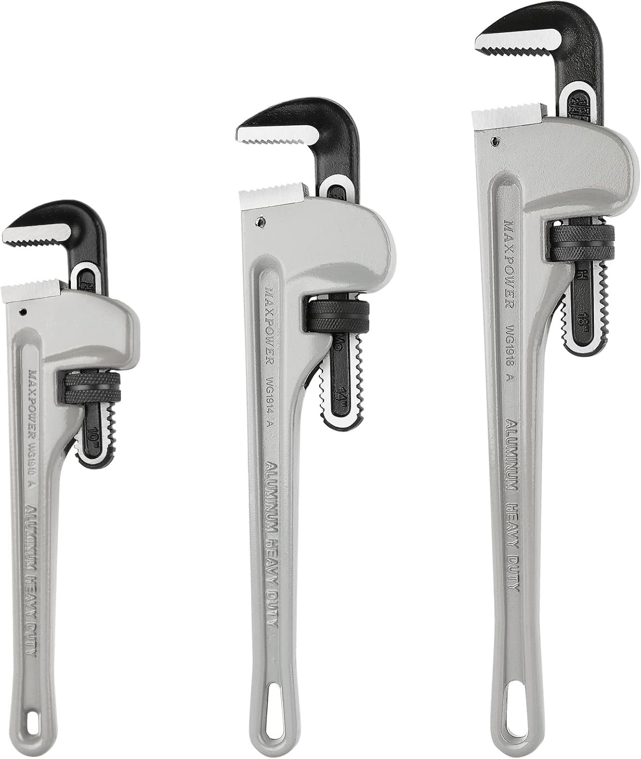3PCS Aluminum Straight Pipe Wrench Set 10/14/18 in Plumbing Wrench CRV Jaw