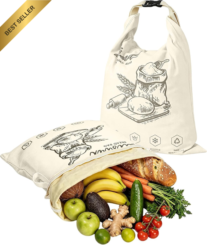 Beeswax Bread Bag, L-Shaped Zipper & Snap Buckle Carry Handle, 2 Styles | for Ho