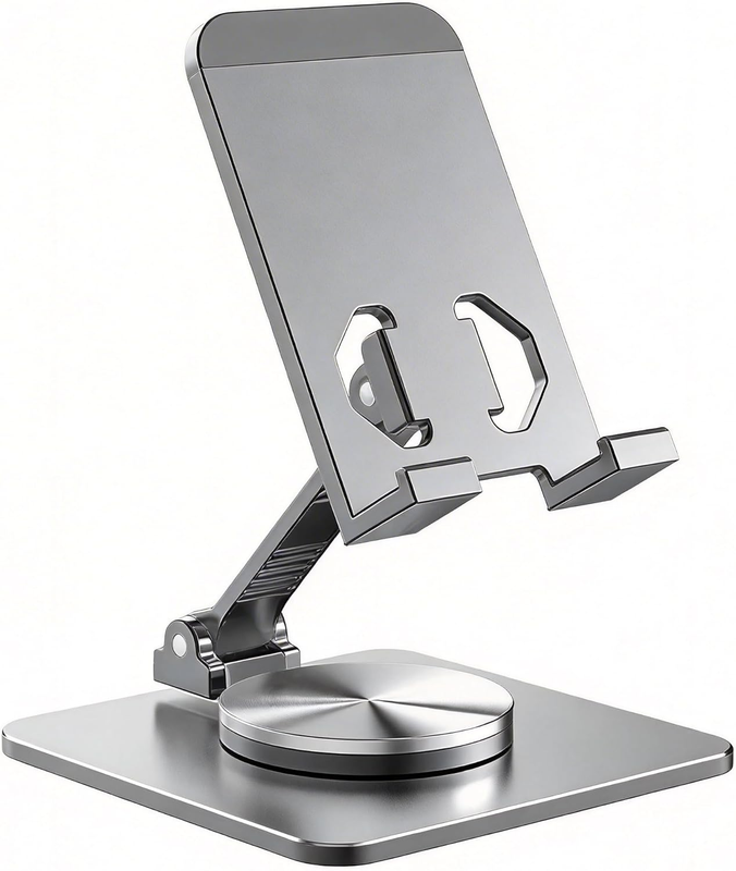 Phone Stand & Tablet Stand, Metal Foldable 360° Rotatable Adjustable for Desk –
