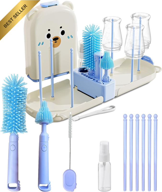 6-In-1 Baby Bottle Cleaning Brush Set with Travel Case – Compact Baby Bottle Cle