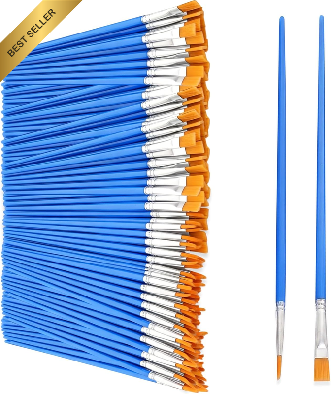 100 Pcs Acrylic Paint Brush Set Nylon Hair round Flat Tip Paint Brushes Bulk for