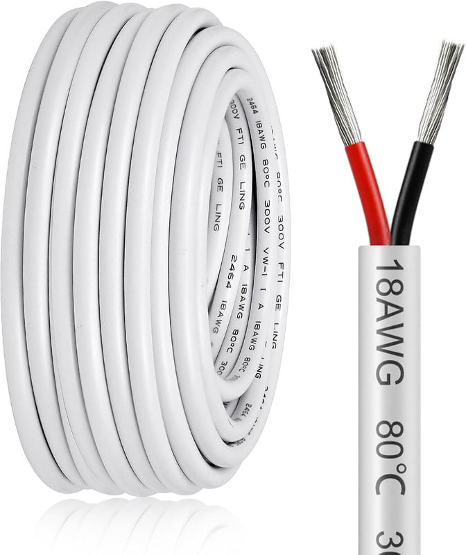 100FT 18 Gauge Wire 2 Conductor, 18AWG  Wire, 18/2 Oxygen Free Stranded Tinned C