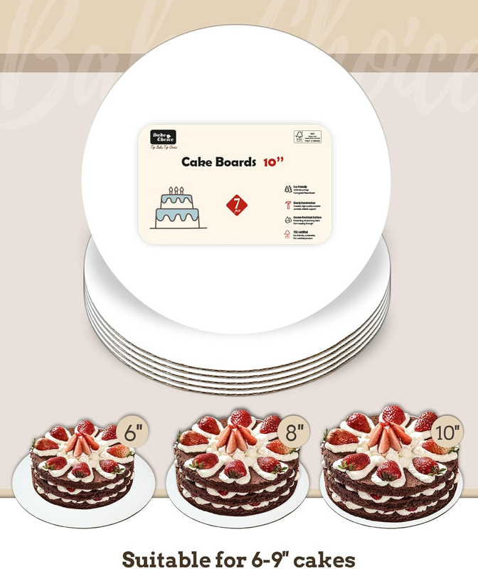 Cake Board 7 Pack Round, Cake Boards 10 inch, Waterproof and Oil-Proof Cake Plat