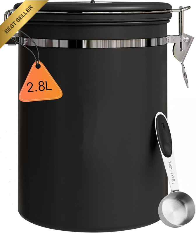 Coffee Canister, 2.8L Sealed Stainless Steel Kitchen Food Storage Container with