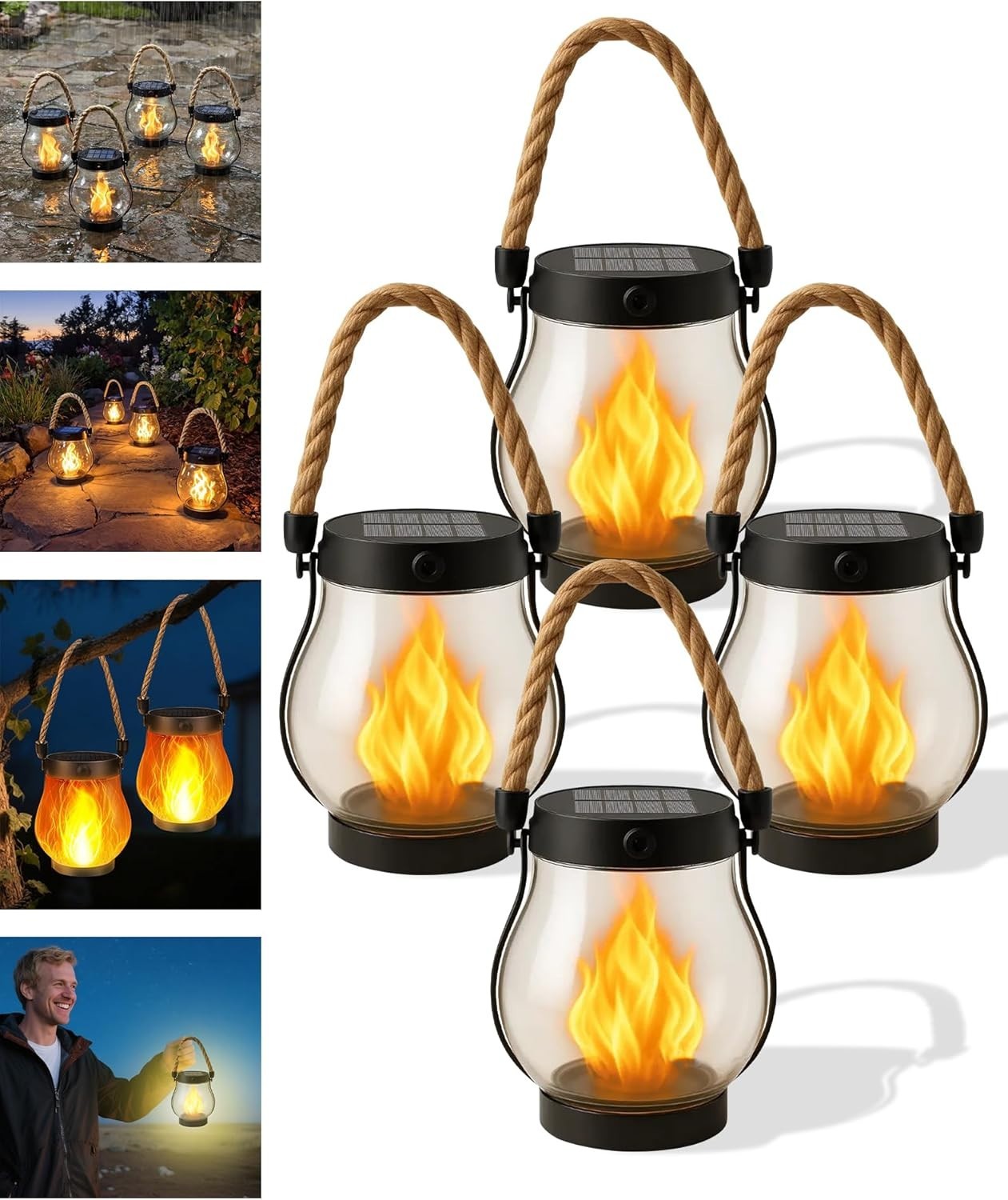 Solar Lantern Outdoor Lights with Dancing Flame,Waterproof