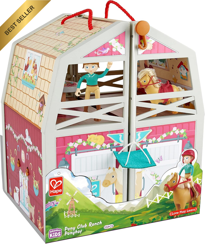 25Pc Pony Ranch Barn Playset - Horse Stable Dollhouse with 2 Levels & Accessorie