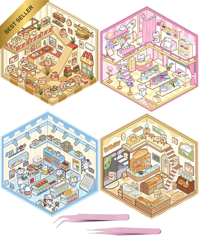 4 Sets 3D Sticker Scene & Sticker Scenes, 3D Scene Stickers, DIY 3D Adults Stick