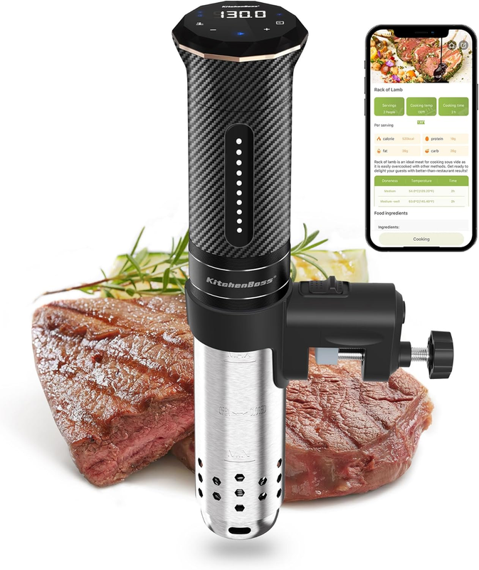 Wifi Sous Vide Cooker: Ultra-Quiet Sous Vide Machine Immersion Circulator APP Control, IPX7 Waterproof All-Stainless Steel 1100W Sous Vide Precision Cooker Fast-Heating, Carbon Black