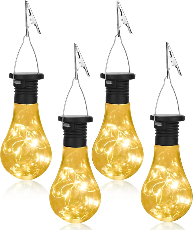 4 Pack Hanging Solar Lights Outdoor, Decorative Solar Light Bulb with Clip, Sola