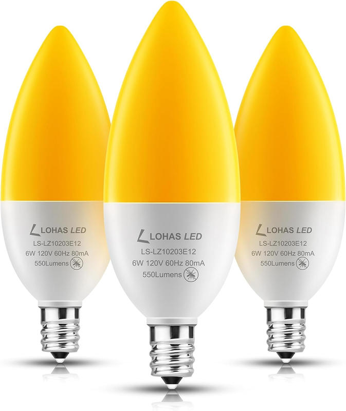 LOHAS Yellow LED Bug Light Bulbs, Yellow E12 Candelabra Ligh