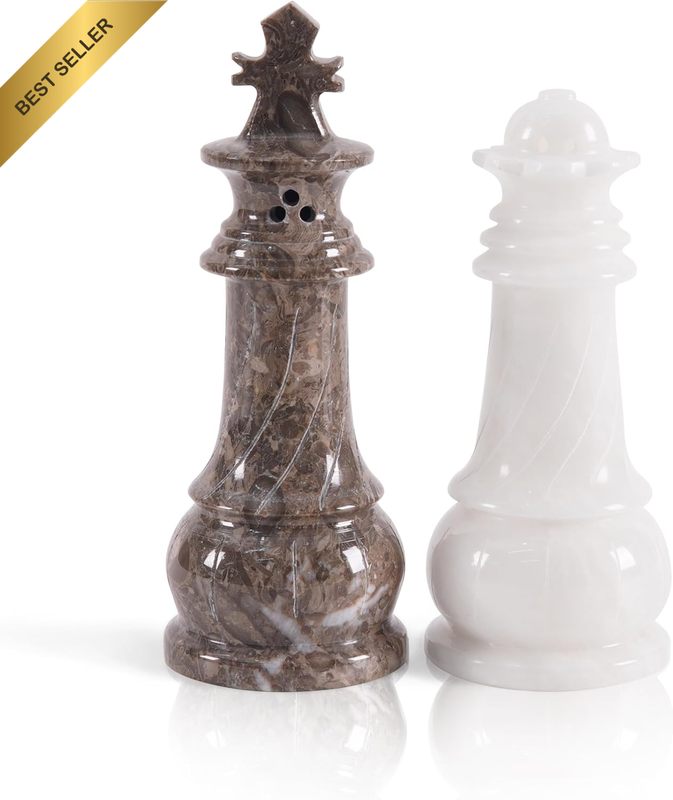 Marble Salt and Pepper Shaker Set, Oceanic & White Modern Handmade Marble Spice