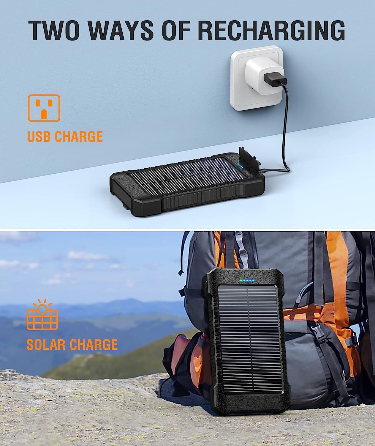 2023 Super 30000mAh USB Portable Charger Solar Power Bank for Cell Phone Gife