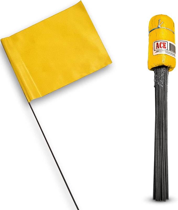 Yellow Marking Flags 100 Pack - 4X5-Inch Marker Flags - 15-Inch Wire - Small Yar