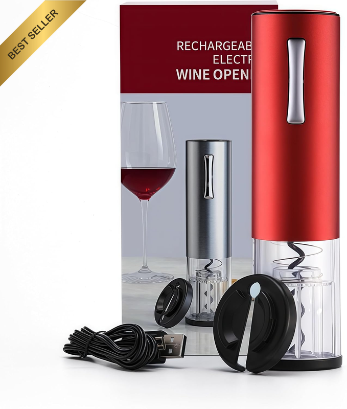 Electric Wine Opener with Foil Cutter | Rechargeable Cordless Push Button | Visi