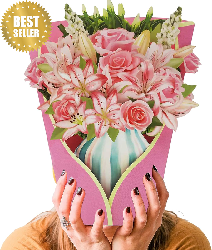 Paper Flowers Pop up Cards, 3D Flower Birthday Cards Roses & Lilies, 12 Inch Lif