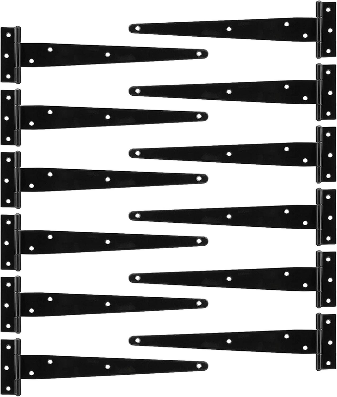 12 Pack 10 Inch T Strap Door Hinges, Heavy Duty Barn Door Hinges, Black T Strap