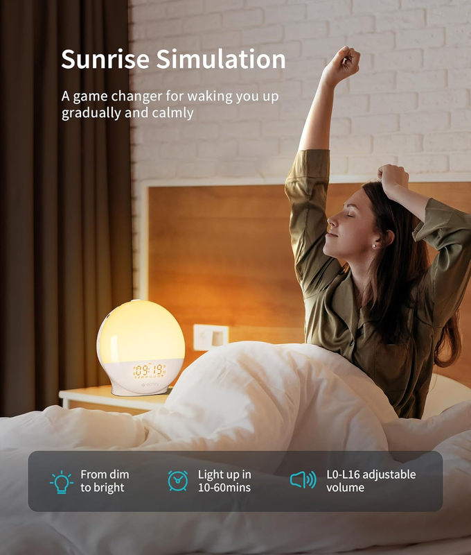 Sunrise Alarm Clock for Heavy Sleepers, Smart Wake Up Light with Sunrise/Sunset