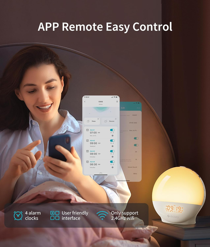 Sunrise Alarm Clock for Heavy Sleepers, Smart Wake Up Light with Sunrise/Sunset
