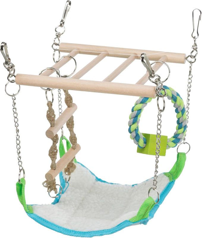 Small Animal Suspension Bridge, Hanging Cage Accessory with Hammock and Climbing