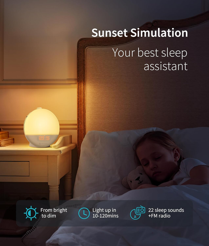 Sunrise Alarm Clock for Heavy Sleepers, Smart Wake Up Light with Sunrise/Sunset
