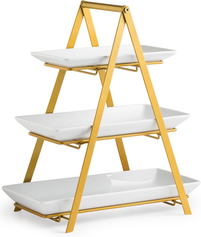 3 Tier Serving Tray, Porcelain Tiered Tray Stand, 10+12+14 Inch Platters & Trays