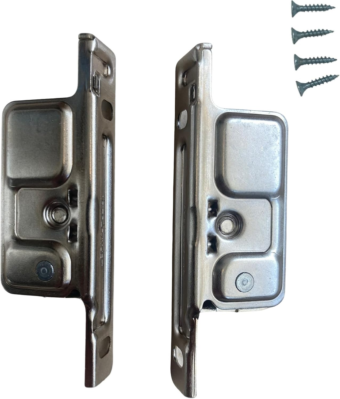 Drawer Front Fixing Bracket, Nickel, Right and Left, Screw-On, 1 Pair with 4 Scr