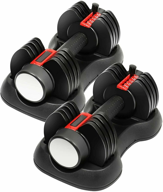 2pcs Adjustable Dumbbells Set Pair 50lbs Weights of 2 Exercises Home Gym Workout