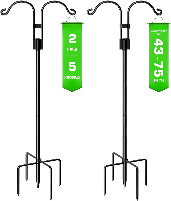 Pole With 5 Prongs Base, 2pack Double Shepherds Hook For Bir