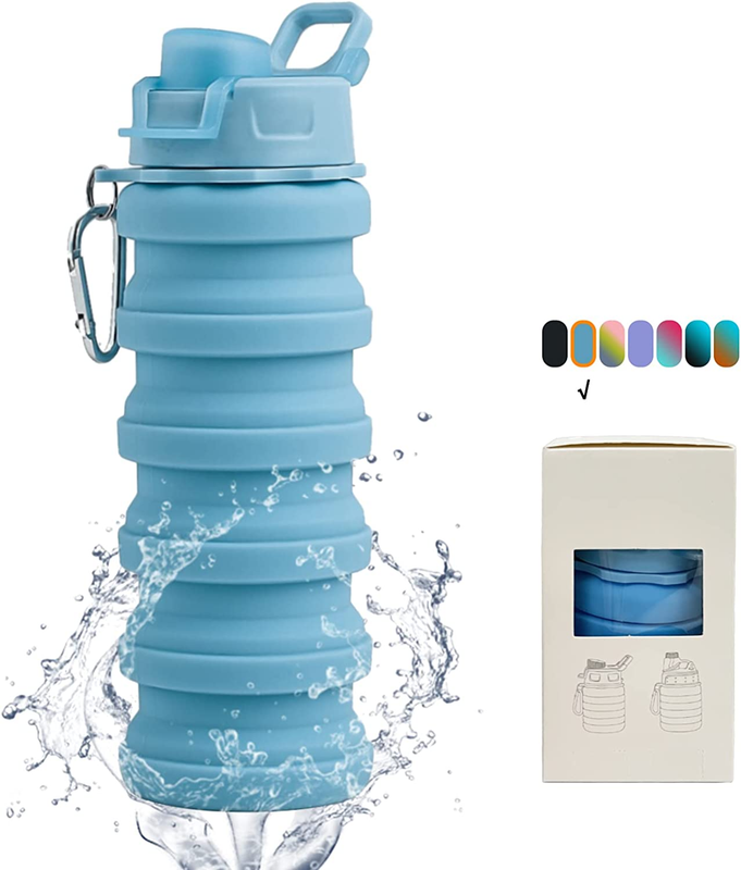 Collapsible Water Bottles Water Cup 16Oz BPA Free Silicone Foldable Leak Proof