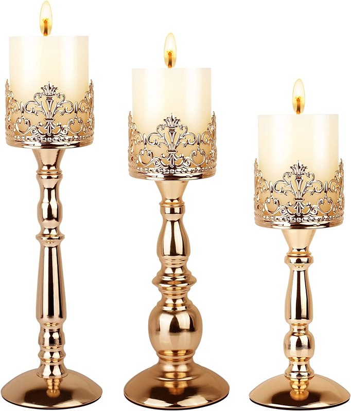 S For Pillar Candles Set Of 3 Gold Vintage Tall Candle Holders Deco