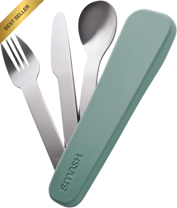 Stainless Steel Travel Cutlery Set with Silicone Case Sage