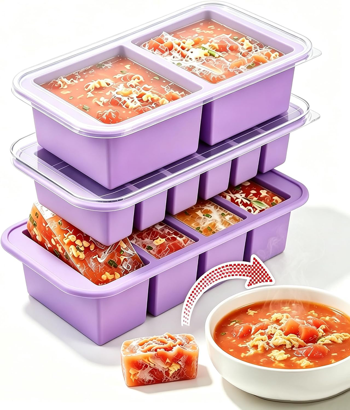 Silicone Freezer Tray with Lid-Soup Freezer Container Molds for Freezing, Meal P