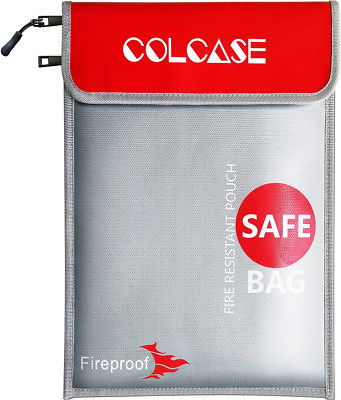 COLCASE Fireproof Document Bag Upgraded 2 Pockets (2000 ?)15 x 11 Inches Silicon