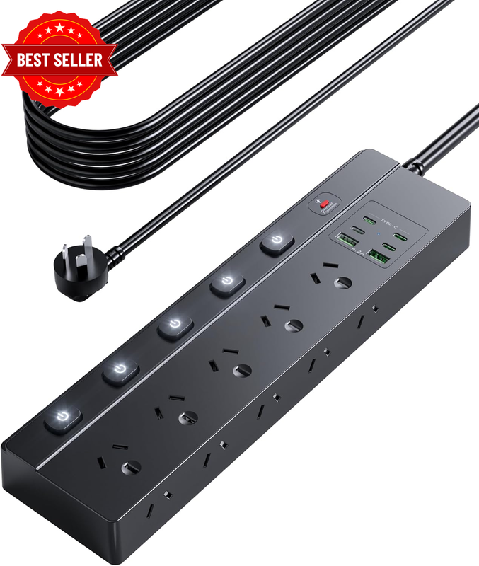 Power Board Individual Switch - 10 Outlets Powerboard USB C with 6 USB(4 USB-C),