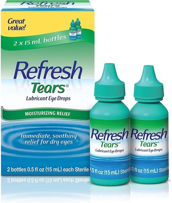 Refresh Tears Lubricant Eye Drops 2 Count Pack of 1 Moisturizing Relief 15mL USA